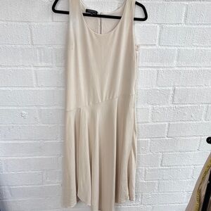 Lafayette 148 New York Silk Asymmetrical Cream Sleeveless Drop Waist Midi Dress